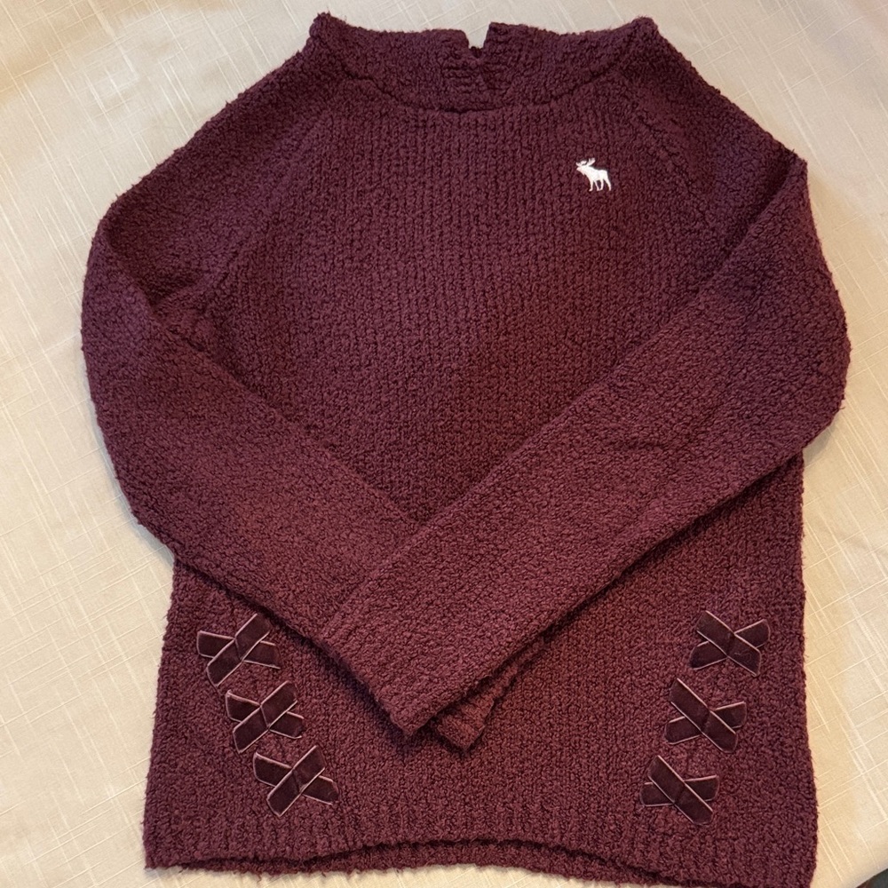 Abercrombie Kids Maroon Hoodie Sweater with Ribbon Accents Girls 7/8